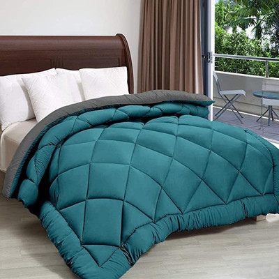 Comfowell Solid Single Comforter for  Heavy Winter(Poly Cotton, Teal & Grey)