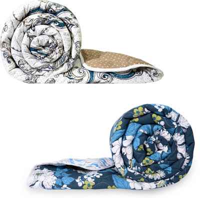 Divine Casa Geometric Single Comforter for  Mild Winter(Microfiber, Galaxy Blue and Beige)