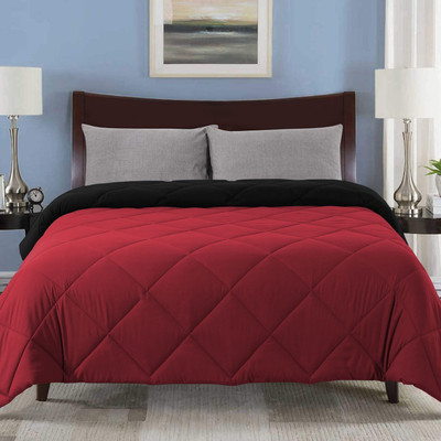 Linenovation Solid Double Comforter for  AC Room(Polyester, Black-Hot Pink)