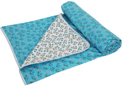 Reborn Printed Single AC Blanket for  AC Room(Cotton, Sky Blue-White)