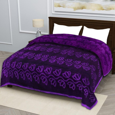 bcare Floral Double Mink Blanket for  Heavy Winter(Microfiber, Purple)