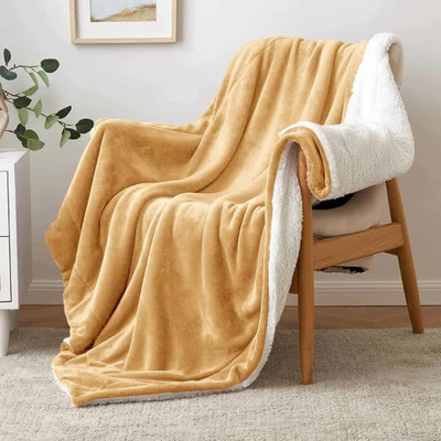LA VERNE Solid Double Sherpa Blanket for  Heavy Winter(Woollen Blend, Beige)