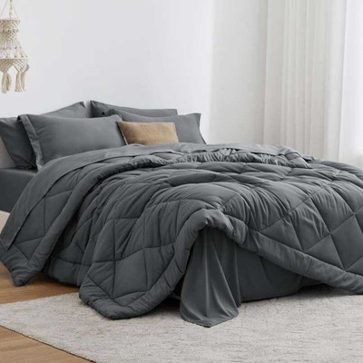 Comfowell Solid Single Quilt for  Heavy Winter(Polyester, Dark Grey)