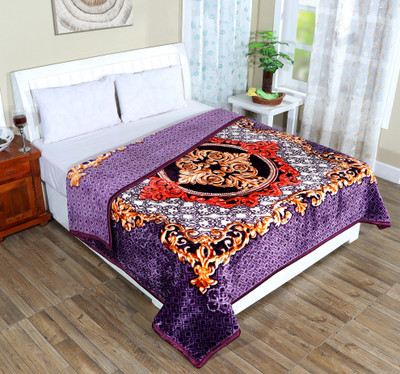IWS Printed Double Mink Blanket for  AC Room(Woollen Blend, Multicolor)