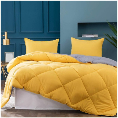 SIE STORE Solid King Quilt for  Heavy Winter(Poly Cotton, Yellow & Grey)
