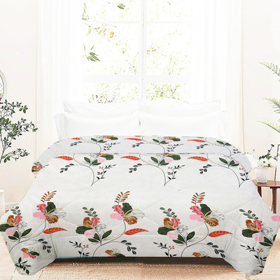 Home Stylish 3D Printed Double Comforter for  AC Room(Microfiber, White Flower)
