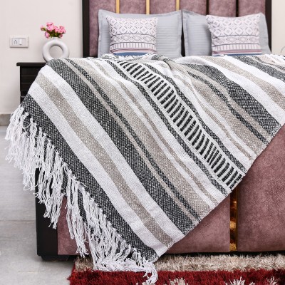 interior quotient Striped Single Throw for  Mild Winter(Cotton, Black, Beige, White)