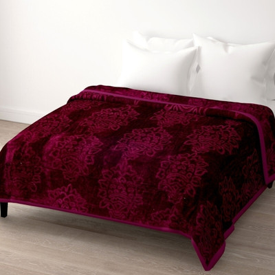 Convalexa Floral Single Mink Blanket for  Heavy Winter(Fur, Wine)