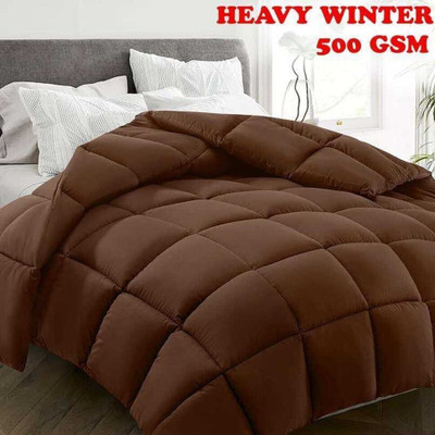 YUKU Solid Double Comforter for  Heavy Winter(Poly Cotton, Brown)