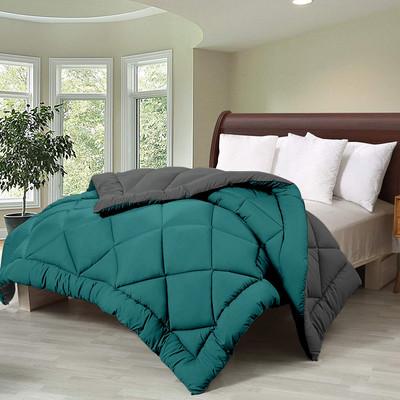 Cloth Fusion Solid Double Comforter for  AC Room(Microfiber, Teal/Light Grey)