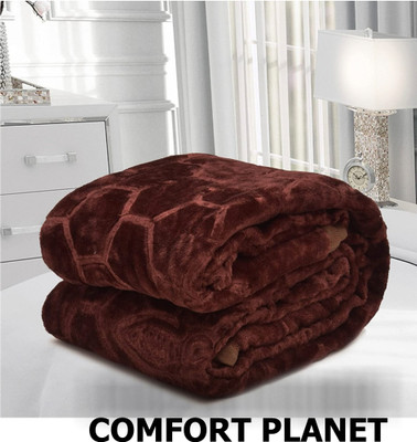 COMFORT PLANET Self Design Double Mink Blanket for  Mild Winter(Woollen Blend, Brown)