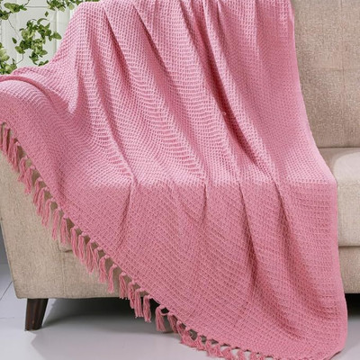 M2 creations Self Design Single Throw for  Mild Winter(Cotton, Pink)