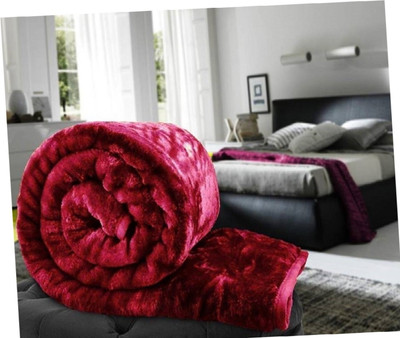 KIXTA Self Design Double Mink Blanket for  Heavy Winter(Microfiber, Maroon)
