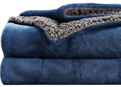CHANDRAVATI Solid Single Sherpa Blanket for  Heavy Winter(Polyester, BLUE & GREY)