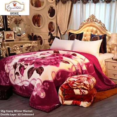 Signature Floral Double Mink Blanket for  Heavy Winter(Fur, Double Layer 3D Embossed 4.8Kg Rose Pink134)