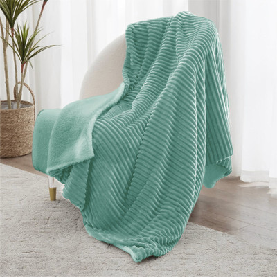 BSB HOME Solid Double Sherpa Blanket for  Heavy Winter(Polyester, Light Green & Light Green)