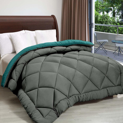 Riyans group Checkered Double Comforter for  Heavy Winter(Microfiber, TEAL, Grey)