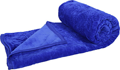SIMAM Self Design Double Mink Blanket for  Mild Winter(Microfiber, Blue)