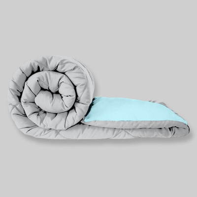 SIE STORE Solid King Quilt for  Heavy Winter(Poly Cotton, Sky Blue & Grey)