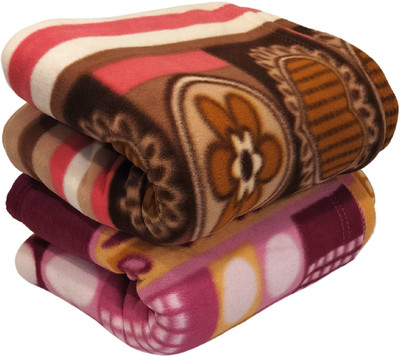 HOMIEE Floral Single Fleece Blanket for  Heavy Winter(Polyester, 2 set type-04)
