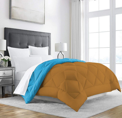 Jaipurlinen Solid Double Comforter for  Heavy Winter(Polyester, Light Blue : Light Brown)