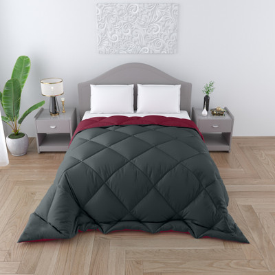 CHICERY Solid Double Comforter for  Heavy Winter(Microfiber, grey maroon)
