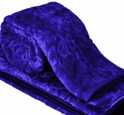 ACZO FEEL Floral Double Mink Blanket for  Heavy Winter(Microfiber, Blue)