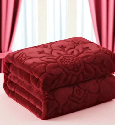 GKM Floral Double Mink Blanket for  Heavy Winter(Polyester, Maroon)