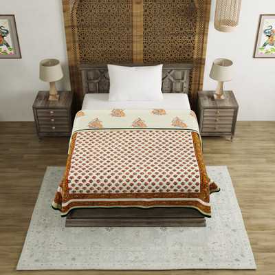 Blocks Of India Printed Single Dohar for  AC Room(Cotton, Orange, Green)