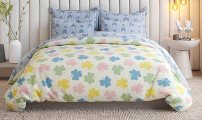 RUSTIC LINEN Printed Double Comforter for  Mild Winter(Microfiber, Yellow, Pink)
