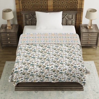 Blocks Of India Floral Double Dohar for  AC Room(Polyester, Green)