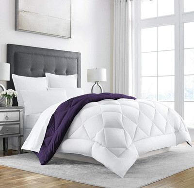 Texlux Solid Single Comforter for  Heavy Winter(Polyester, White:Dark Purple)