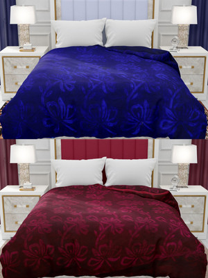 SPANGLE Self Design Double AC Blanket for  AC Room(Microfiber, Blue, Wine)