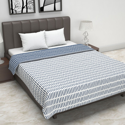 Divine Casa Printed Double Dohar for  AC Room(Microfiber, Deep Blue and White)