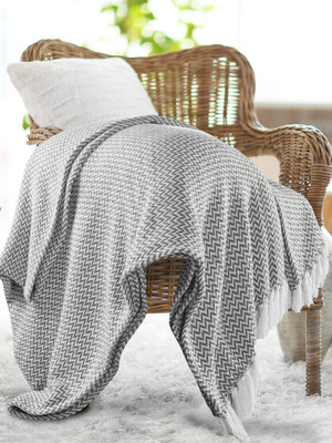 SASHAA WORLD Checkered Single Throw for  AC Room(Cotton, Grey)