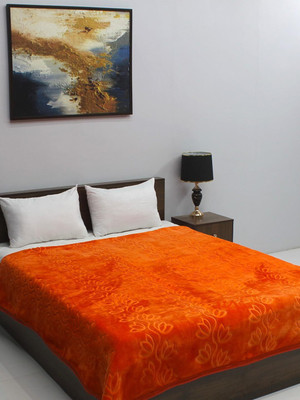 Barbarik Floral Double Mink Blanket for  Mild Winter(Microfiber, Orange)
