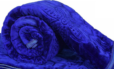 MFI Embroidered Single Mink Blanket for  Heavy Winter(Microfiber, Blue)