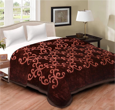 SPANGLE Self Design Double Mink Blanket for  Mild Winter(Microfiber, Brown)