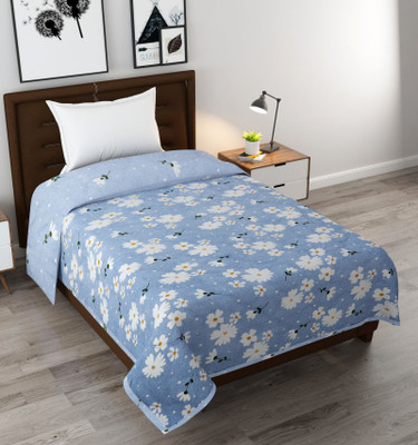 BEDCOUDRE Self Design Single Comforter for  AC Room(Poly Cotton, Light Blue, White)