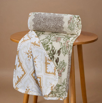 VAS COLLECTIONS Floral Single Dohar for  AC Room(Cotton, Green & Beige & Mustard)