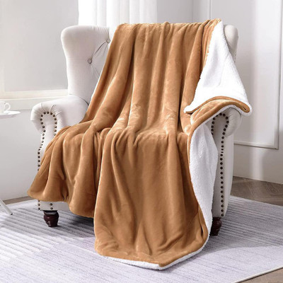 VAS COLLECTIONS Solid Single Sherpa Blanket for  Heavy Winter(Polyester, Light Brown)
