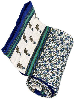 shree karni export Floral Double Mink Blanket for  Heavy Winter(Microfiber, Light Blue)