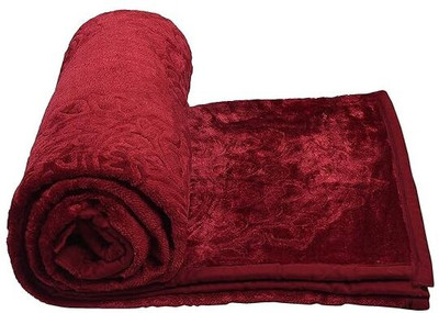 Yashank Creation Embroidered Single Mink Blanket for  Heavy Winter(Microfiber, Maroon)