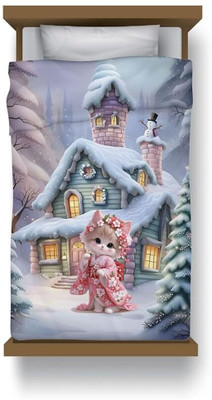 24x7 Home Store Cartoon Single Comforter for  AC Room(Microfiber, Cat Blue)