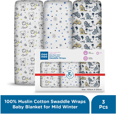 MeeMee Printed Single Swaddling Baby Blanket for  Mild Winter(Cotton, Multicolor 2)