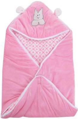 R2H2 Solid Single Hooded Baby Blanket for  Mild Winter(Woollen Blend, Baby Pink)