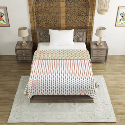 Blocks Of India Floral Single Dohar for  AC Room(Polyester, Green)