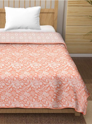 Retreat Floral Single AC Blanket for  AC Room(Cotton, Orange)