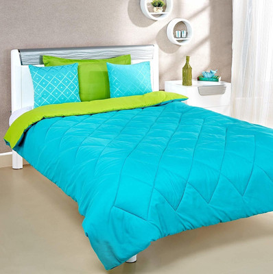DORISTYLE Solid Single Comforter for  Mild Winter(Microfiber, parrot green and sky blue)