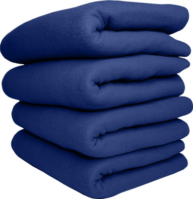 HOMIEE Solid Double Fleece Blanket for  AC Room(Polyester, 4 Blue)